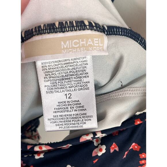 Michael Michael Kors Scattered Blooms One-Piece Swimsuit with Tie Front Navy 12 - Picture 7 of 11